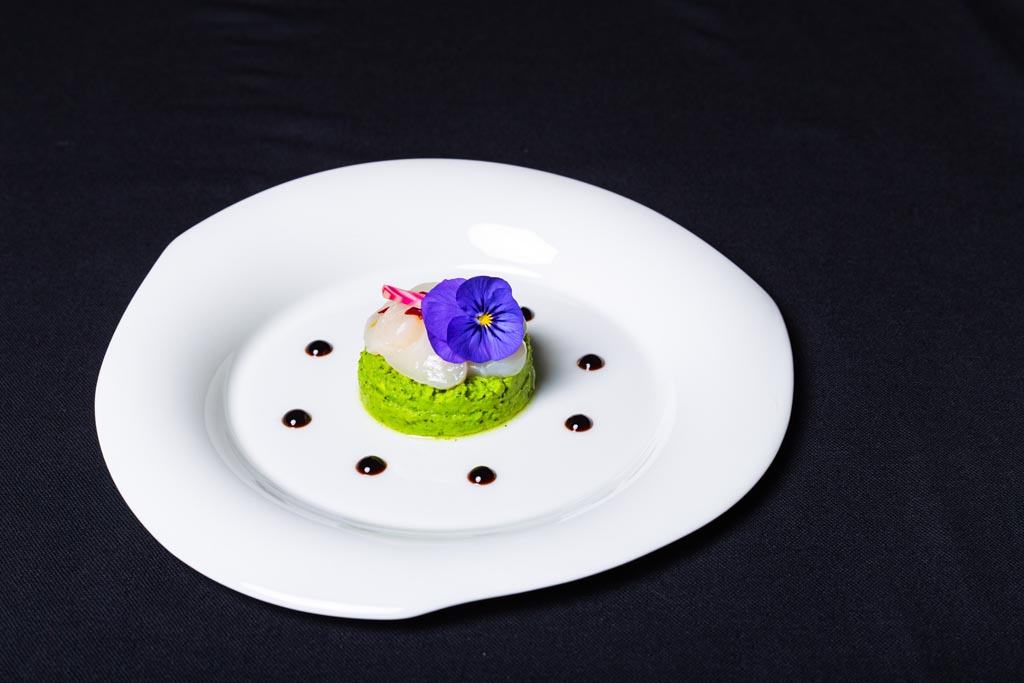 Fraicheur de St Jacques sur sa creme de pois