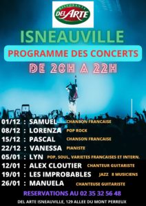 programmation des concerts chez Del Arte Isneauville