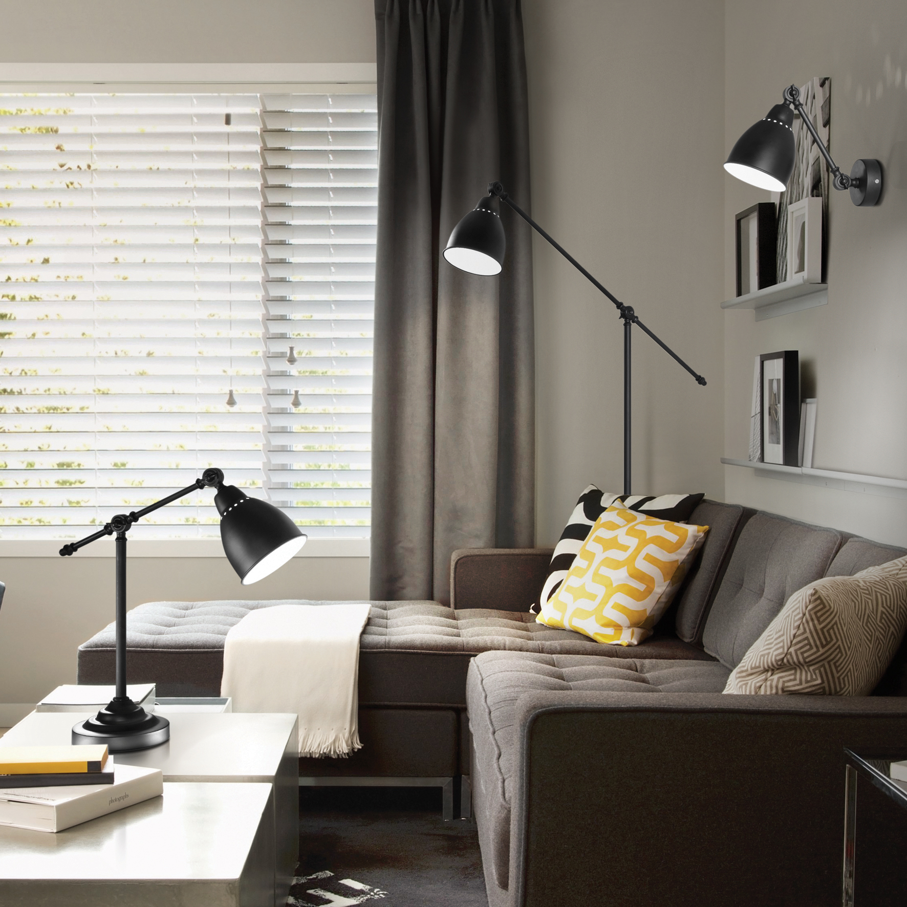 Black sectional sofa in contemporary living room