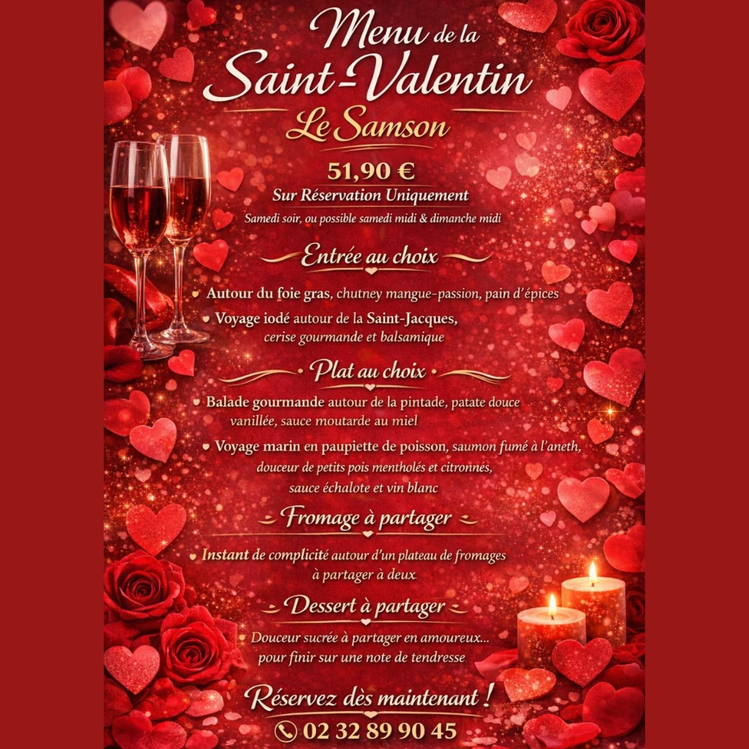 Menu de la saint valentin LE SAMSON