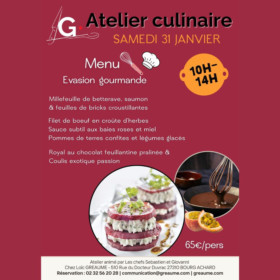 atelier culinaire sam. janv. mENU EVASION GOURMANDE
